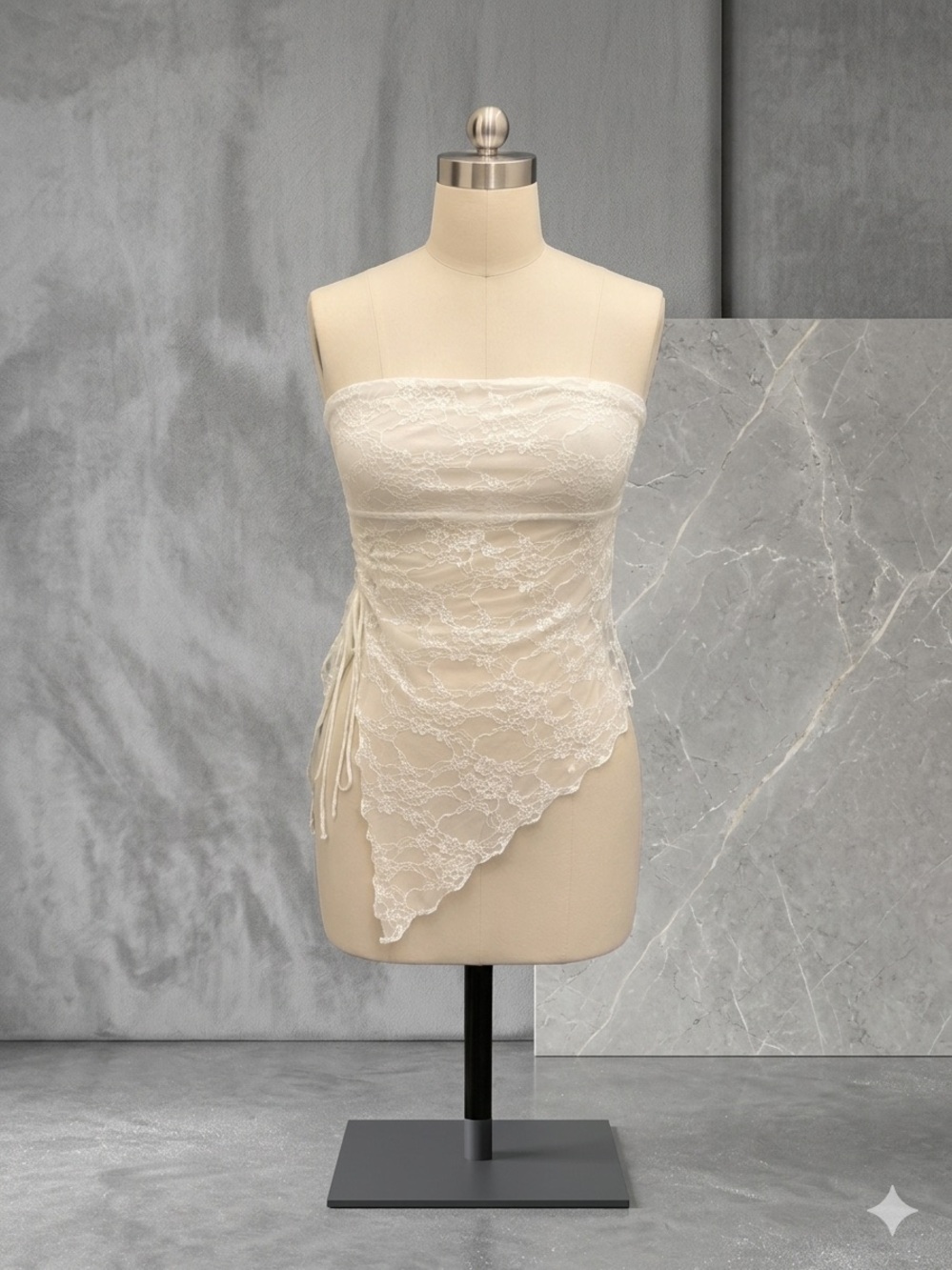 White Lace Strapless Asymmetric Bustier Top